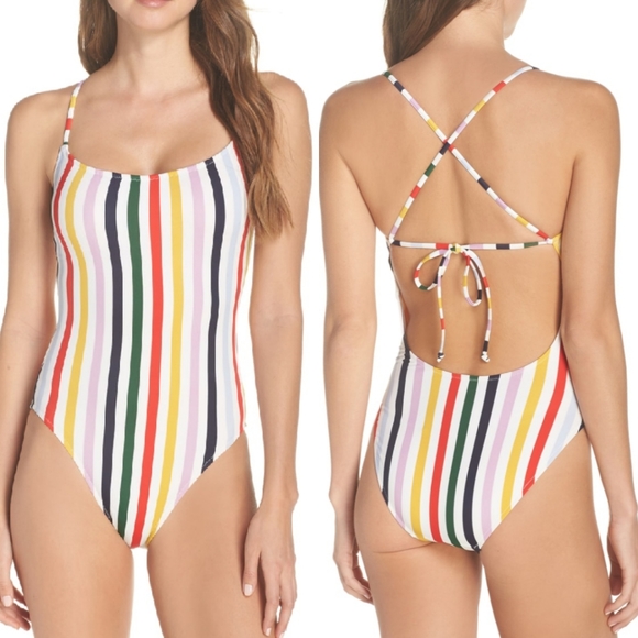 J. Crew Other - J. Crew Holiday Stripe Tie Back One-Piece Swimsuit